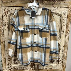 L Urban Daisy Flannel Fuzzy Shacket New w/Tags